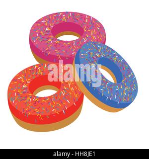 Delicious bakery flat icons of sweet cake on the white background. Restaurant dessert menu elements. Donut vector illustration Stock Vector