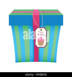 Colorful isolated present gift box with ribbon and bow in the flat style vector illustration. Stock Vector