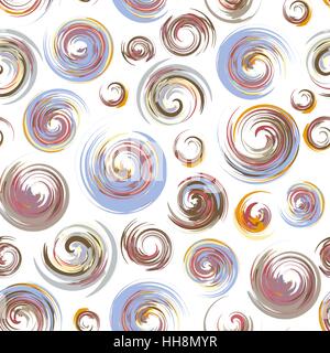 Dry brush hand drawn sketch artsy background, seamless pattern in bright happy  colours, messy grunge brush strokes, circles and swirls on white background. Stock Vector