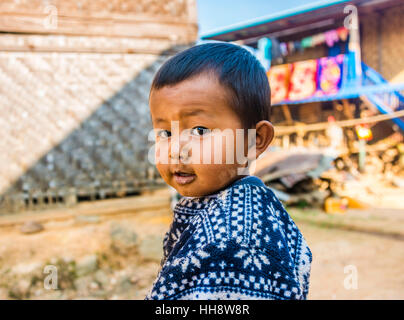 Little boy, portrait, Palaung hilltribe, Palaung Village in Kyaukme, Shan State, Myanmar Stock Photo