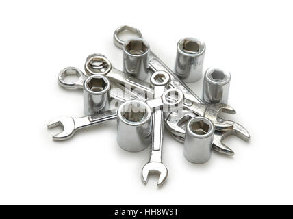 Spanners of various sizes isolated on the white Stock Photo