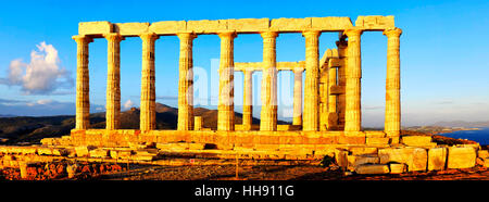 Ruins of the  Temple of Poseidon at Cape Sounion, Attica Peninsula, Greece Stock Photo