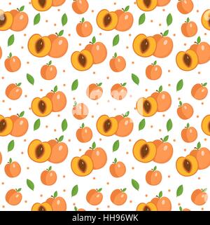 Peach seamless pattern. Apricot endless background, texture. Fruits backdrop. Vector illustration. Stock Vector