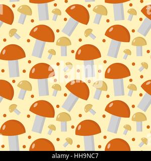 Mushrooms seamless pattern. Boletus edulis endless background, texture. Vegetable . Vector illustration Stock Vector