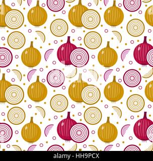Onions seamless pattern. Bulb onion endless background, texture. Vegetable . Vector illustration Stock Vector