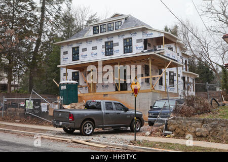 Large detached single-family house under construction - Washington, DC USA Stock Photo