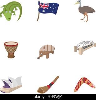 Australia icons set, cartoon style Stock Vector