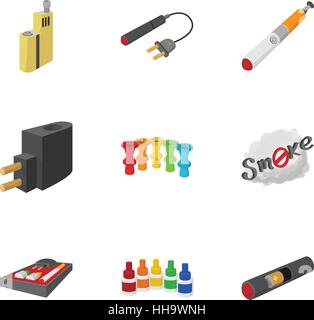 Electronic cigarette icons set, cartoon style Stock Vector