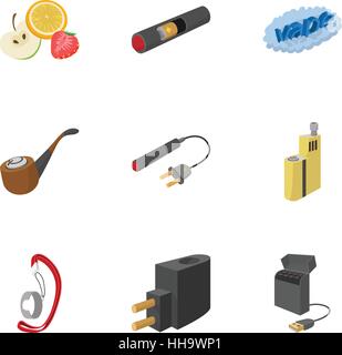 Electronic smoking cigarette icons set Stock Vector