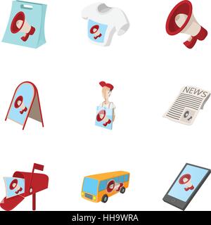 Marketing icons set, cartoon style Stock Vector