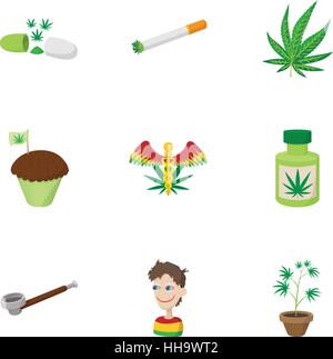 Hashish icons set, cartoon style Stock Vector