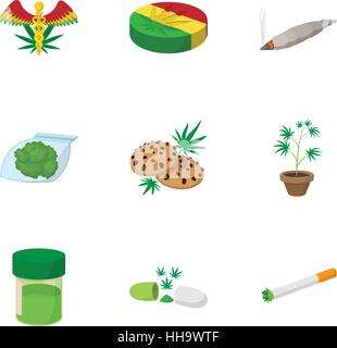 Drug icons set, cartoon style Stock Vector