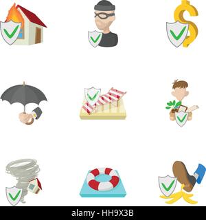 Insurance icons set, cartoon style Stock Vector