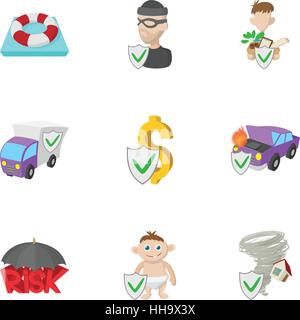 Keeping icons set, cartoon style Stock Vector