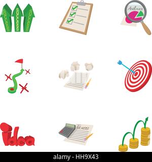Analytics icons set, cartoon style Stock Vector