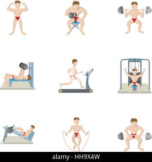 Gym icons set, cartoon style Stock Vector