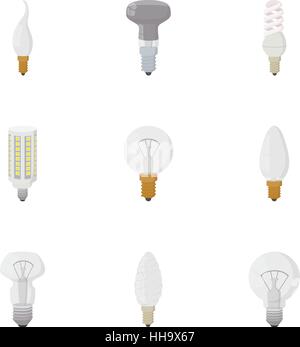 Types of lamps icons set, cartoon style Stock Vector