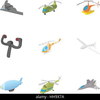 Aircraft icons set, cartoon style Stock Vector
