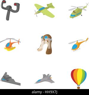 Flying device icons set, cartoon style Stock Vector