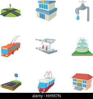 Building icons set, cartoon style Stock Vector