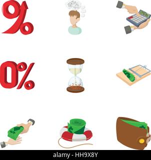 Wherewithal icons set, cartoon style Stock Vector