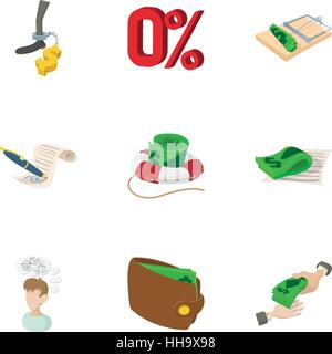 Cash icons set, cartoon style Stock Vector