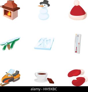 Winter icons set, cartoon style Stock Vector