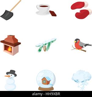 Winter holidays icons set, cartoon style Stock Vector