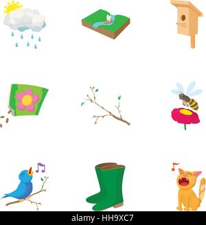 Springtime icons set, cartoon style Stock Vector