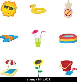 Beach icons set, cartoon style Stock Vector