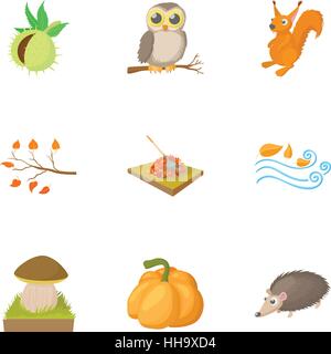 Season of year autumn icons set, cartoon style Stock Vector