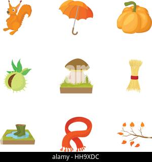 Autumn icons set, cartoon style Stock Vector