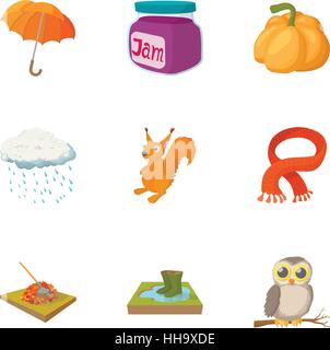 Falling leaves season icons set, cartoon style Stock Vector