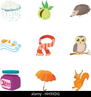 Autumn weather icons set, cartoon style Stock Vector