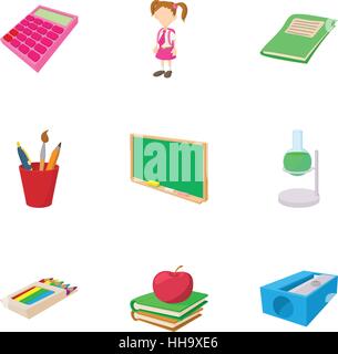 Schooling icons set, cartoon style Stock Vector