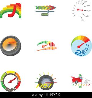 Types of speedometers icons set, cartoon style Stock Vector