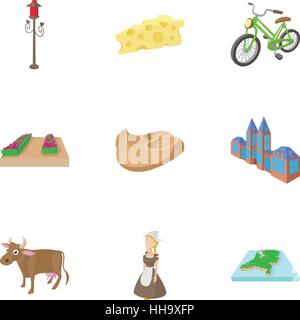 Holland icons set, cartoon style Stock Vector