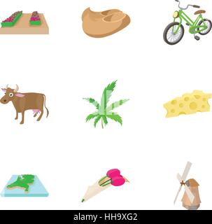 Holiday in Holland icons set, cartoon style Stock Vector