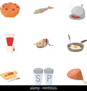 Cooking icons set, cartoon style Stock Vector