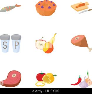 Food supply icons set, cartoon style Stock Vector