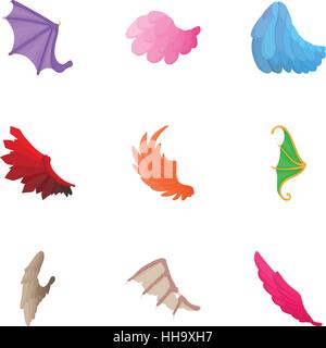 Wings icons set, cartoon style Stock Vector