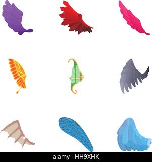 Feather wings icons set, cartoon style Stock Vector