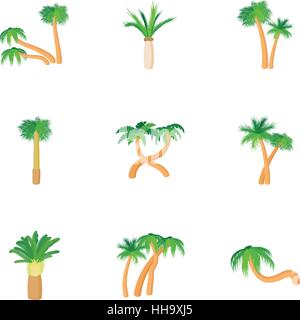 Types of palm icons set, cartoon style Stock Vector