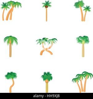 Green palms icons set, cartoon style Stock Vector