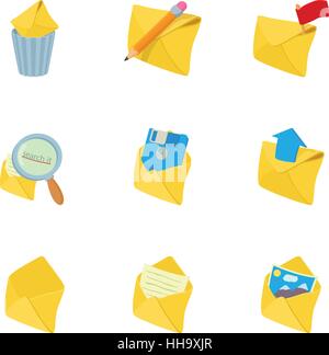 E-mail icons set, cartoon style Stock Vector