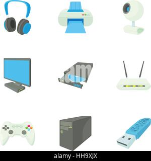 Computer repair icons set, cartoon style Stock Vector