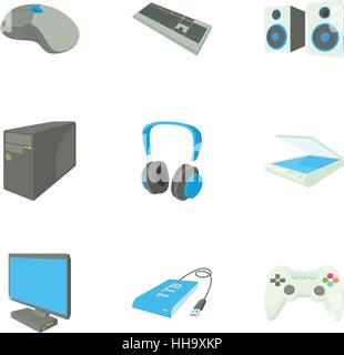 Computer data icons set, cartoon style Stock Vector
