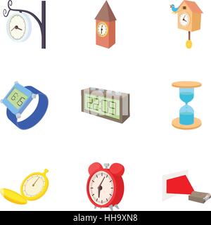 Clock icons set, cartoon style Stock Vector