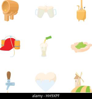 Preparation of beer icons set, cartoon style Stock Vector