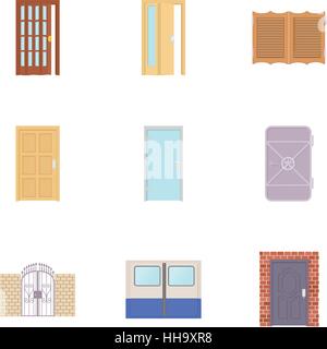 Front door icons set, cartoon style Stock Vector